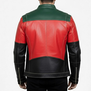 Veste en cuir pour homme, style streetwear, design à panneaux, poignets ajustables, fermeture éclair intégrale, poches latérales, respirante, personnalisable - Product Image 2