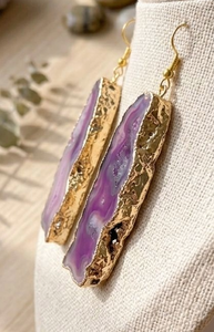 Boucles d'oreilles en agate drusy géométrique, bijoux en laiton pour femme, idéales pour un anniversaire ou un mariage, haute qualité, prix de gros, naturelles - Product Image 1