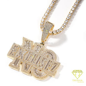 Moissanite Custom Script Name Pendant Necklace Iced Out Sparkling Stone Design With <b>Round</b> <b>Cushion</b> Link Chain Luxury Statement - Product Image 6