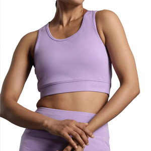 Ensemble soutien-gorge de sport sans couture pour femme, violet, col en V, dos nageur, tenue de yoga et de sport, soutien moyen, leggings taille haute, couleur unie, extensible - Product Image 4