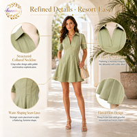 Robe Skater Évasée à Manches Courtes et Col en V Vert Clair pour Femme, Décontractée et Confortable, Idéale pour les Sorties Estivales