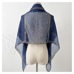 Bufanda Larga de Chifón para Mujer, Color Azul Sólido, Elegante, con Detalle de Perlas Bordadas, Accesorio de Moda para Todas las Temporadas, Multifuncional - Product Image 2