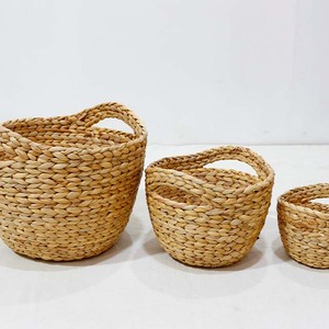 Water Hyacinth Storage <b>Basket</b> Set Natural Woven <b>Hamper</b> <b>Baskets</b> Round Laundry Organizer Rustic Home Use - Product Image 4