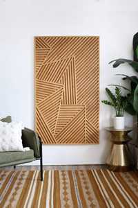 Panneau mural en bois géométrique moderne, décoration murale en bois artisanale pour salon, chambre et décoration intérieure - Product Image 1