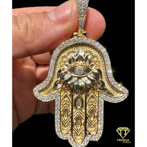 จี้ห้อยมือหรูหราประดับเพชรโมอิสซาไนต์ เงินแท้ 925 ดีไซน์แบบ Iced Out สไตล์ฮิปฮอป สร้อยคอเครื่องประดับทางศาสนา - Product Image 2