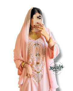 Plus Women's Modest Straight Simple Stand Collar Long Sleeve Solid Sequin Embroidery Applique <b>Chiffon</b> Floor-Length Natural Waist - Product Image 4