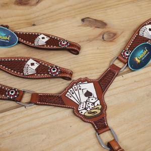 Ensemble de harnais et de têtière en cuir véritable pour l'équitation occidentale, disponible en noir et marron - Product Image 3