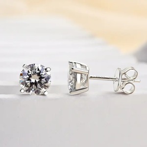 Elegant Look's 925 Moissanite Round Cut <b>Stud</b> Earrings Sterling <b>Silver</b> White Gold Plated Women's 1.0 Carat*2p Trendy - Product Image 3