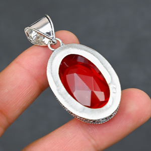 Gorgeous <b>Hot</b> Selling <b>Red</b> Garnet Gemstone Lab-Created Pendant 925 Sterling Silver Handmade Statement Jewelry Gift for Women - Product Image 2