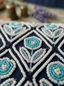 Handmade Glass <b>Beads</b> Embroidery Craft with Floral Pattern on Cotton Fabric Washable Rectangular Shape Handbag - Product Image 2