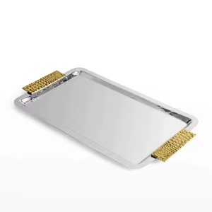 Plateau décoratif rectangulaire en métal de haute qualité avec poignées plaquées or, design moderne, emballage en une seule pièce - Product Image 3