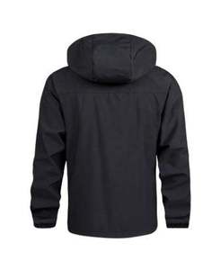 Veste coupe-vent noire imperméable à capuche pour homme, fermeture éclair sur le devant, unie, décontractée, pour l'automne - Product Image 2