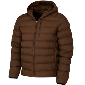 Manteau d'hiver pour homme en duvet brun à capuche, coupe ample, fermeture éclair décontractée, léger, en polyester softshell, garnissage 150g-200g, vêtement d'extérieur - Product Image 1