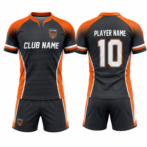 Maillot de football unisexe sans manches MEGAMAPLE Club Name, noir et orange, imprimé par transfert thermique, respirant, anti-humidité, en polyester - Product Image 1