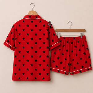 Ropa de Dormir de Lujo para Mujer, Estampado de Estrellas en Rojo y Negro, Estilo Griego de la Hermandad Delta Sigma, Herencia Masónica - Product Image 3