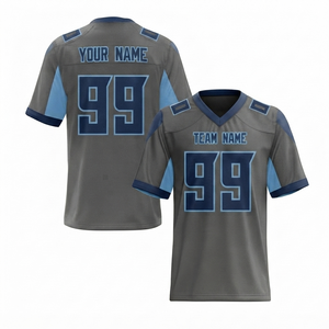 เสื้อเจอร์ซีย์อเมริกันฟุตบอลสีเทาชาร์โคลคุณภาพสูง ผลิตตามสั่ง ผ้าฝ้าย 100% พิมพ์ลายแบบซับลิเมชั่น ระบายอากาศได้ดี ไซส์พลัส สำหรับผู้ใหญ่ แบบยูนิเซ็กส์ แขนสั้น - Product Image 1