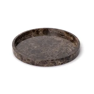Plateau rond en marbre brun Pietra, plateau de service décoratif en pierre naturelle, décoration de luxe pour la maison - Product Image 4
