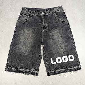กางเกงยีนส์ขาสั้นทรงหลวมสไตล์ฮิปฮอปกางเกงครอปสำหรับผู้ชายผ้าฝ้าย100% ออกแบบโลโก้ได้ตามต้องการ - Product Image 1