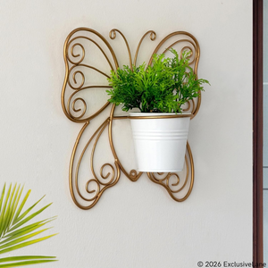 Soporte de Pared para Macetas con Diseño de Mariposa Metálica Dorada y Alas Decorativas |   Maceta Decorativa para Jardín Interior - Product Image 3
