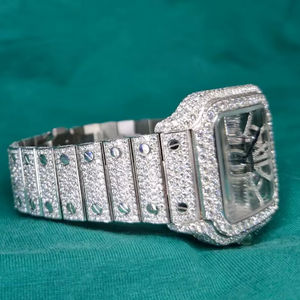 Montre de luxe personnalisée à quartz, sertie de diamants Moissanite VVS, avec cadran en verre et bracelet en acier inoxydable pour homme – Vente chaude - Product Image 1