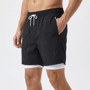 Premium 2-in-1 <b>Men's</b> Board Shorts with Compression Liner Quick Dry Black Anchor Print Swim <b>Trunks</b> Custom Logo 2026 - Product Image 5