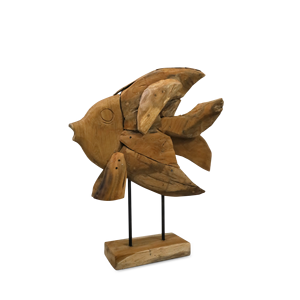 Statue de poisson géante traditionnelle en racine de teck Gubuk Bali, faite à la main, avec support en fer pour montage au sol, pour la maison ou le bureau - Product Image 1