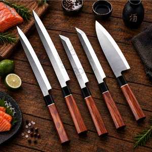Cuchillo de cocina para sushi y sashimi japonés, para salmón, con mango de cuerno de búfalo negro y madera de hierro del desierto - Product Image 3