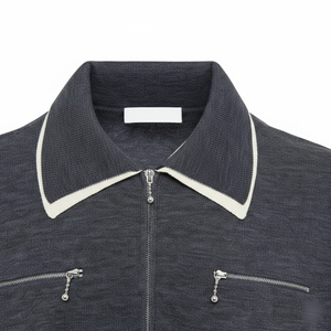 Camiseta de punto de manga corta para hombre, 100% algodón, con cremallera de un cuarto, texturizada, ajustada, informal, 220g, superventas 2026 - Product Image 4