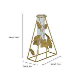 Jarrón Decorativo Industrial de Hierro con Tubo de Vidrio, 20 cm de Altura, Diseño de Hojas Negras, Porta Flores - Product Image 1