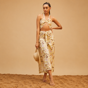 ชุดเซ็ตผ้าลินินพรีเมียม Way to the Waves สำหรับผู้หญิง ระบายอากาศได้ดี เหมาะสำหรับฤดูร้อน ชุดสองชิ้นเข้าชุดกัน น้ำหนักเบา เหมาะสำหรับวันหยุดพักผ่อนฤดูร้อน - Product Image 1