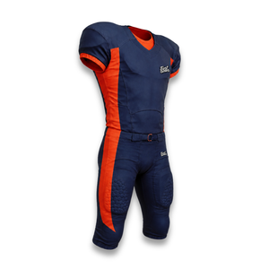 Custom Men's American Football Jersey Set Navy Orange V-Neck Short Sleeve <b>Moisture</b> Wicking Fitted Apparel - Product Image 3