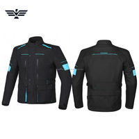 Blouson de moto unisexe noir à manches longues, imperméable et respirant, en polyester 240g, protection CE, logo personnalisé sur le devant.