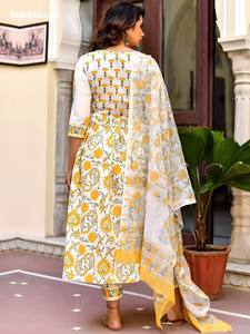 New Arrival Cotton <b>Blend</b> with Printed Design Anarkali Kurti-Pant & Dupatta Set Worldwide Supplier Exporter Woman Fashion - Product Image 6