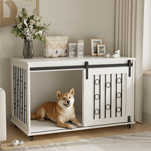39.37ft Modern Wooden Dog <b>Crate</b> Furniture Rectangle Indoor Kennel End Table Sliding Barn Door Side Door for Small Medium Dogs - Product Image 4