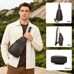 Bolso Bandolera de Piel Genuina para Hombre, con Cierre de Cremallera, Estilo Moderno - Product Image 4