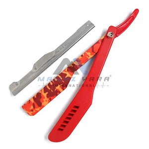 Rasoir droit de barbier OEM personnalisé en acier inoxydable avec manche pliant en plastique et verrou coulissant, pour rasage humide masculin, texture unique - Product Image 4