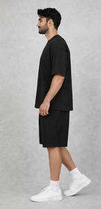 Conjunto de Camiseta y Pantalones Cortos de Algodón 100% Negro para Hombre, Transpirable, Tejido, Verano, Casual, Dos Piezas, ODM, Logotipo Personalizado - Product Image 4