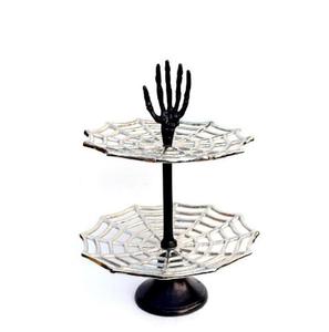 Soporte de Pastel de Dos Niveles con Diseño de Telaraña Negra de Hierro para Decoración de Fiestas de Halloween y Decoración del Hogar - Product Image 2