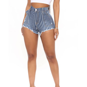 Shorts de Mezclilla para Mujer, a la Moda, de Cintura Alta, con Costuras Frontales, Elásticos, con Dobladillo Deshilachado, Estilo Casual de Verano - Product Image 5