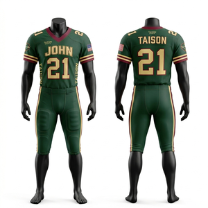 Uniforme de football américain pour hommes en polyester respirant de qualité supérieure avec panneaux à rayures vertes, broderie en twill et logo personnalisé - Product Image 1