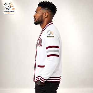 Custom Embroidery Breathable Quick Dry Men's 100% Polyester Winter <b>Cardigan</b> PEARLED IVORY <b>Shawl</b> <b>Collar</b> V-Neck Maroon Alabama A&M - Product Image 3