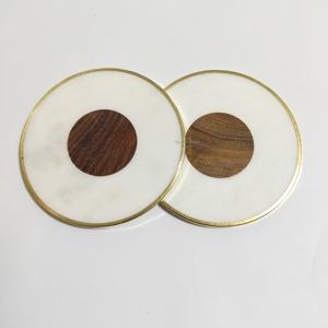 Posavasos de mármol Natural ecológico de madera y piedra, redondo con marco de Metal, accesorios artísticos blancos para bebidas, alfombrillas y almohadillas - Product Image 1