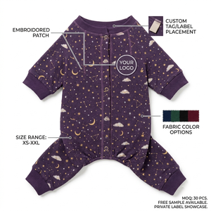 Purple <b>Printed</b> Dog Onesie With Stars Moon Clouds Pattern Knit Comfortable All Seasons Pet <b>Clothes</b> - Product Image 4