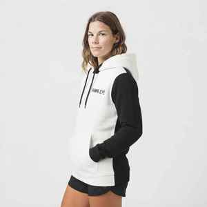 Sweat-shirt à capuche pour femme, color-block blanc et noir, manches longues, en coton, avec poches, logo sur le devant, style décontracté, pour l'automne - Product Image 1