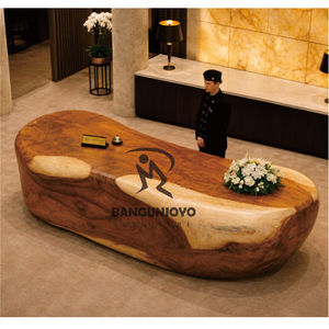 Solid Wood Oval Reception Desk Modern Rustic Hotel Lobby <b>Bar</b> <b>Table</b> Durable Commercial Furniture - Product Image 2