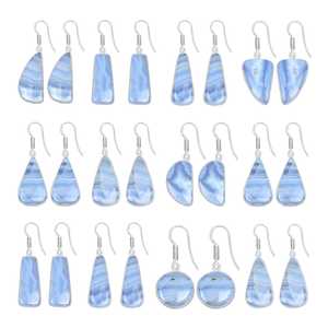 High Quality Genuine Blue Lace Agate Gemstone Charm Earrings Cute Bohemian <b>Solid</b> <b>Silver</b> Plated Women's Jewelry for Party Gift - Product Image 1