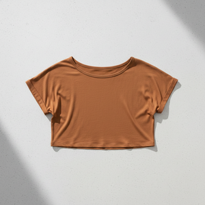 Crop <b>Top</b> Beach Wear Short Sleeve Lightweight Breathable Loose Fit Round Neck Custom OEM Wholesale Manufacturer - Product Image 4