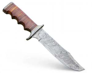 Handcrafted Damascus Steel Heavy Duty Utility <b>Craft</b> <b>Tool</b> Stacked Leather Handle Display Piece - Product Image 1