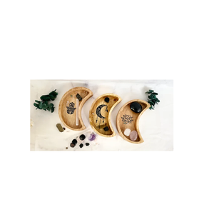 Assiette en bois en forme de lune et d'étoile, assiette à noix, assiette à dessert, taille personnalisée, lot de 3 - Product Image 1