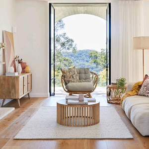 Modern Light Luxury Solid <b>Wood</b> <b>Round</b> <b>Coffee</b> <b>Table</b> With Vertical Slatted Base For Hotel Living Room Apartment - Product Image 4